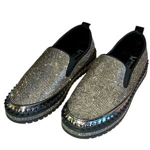 Muguan Company 1997 slip on rhinestone platform sneaker silver/black Sz 8.5